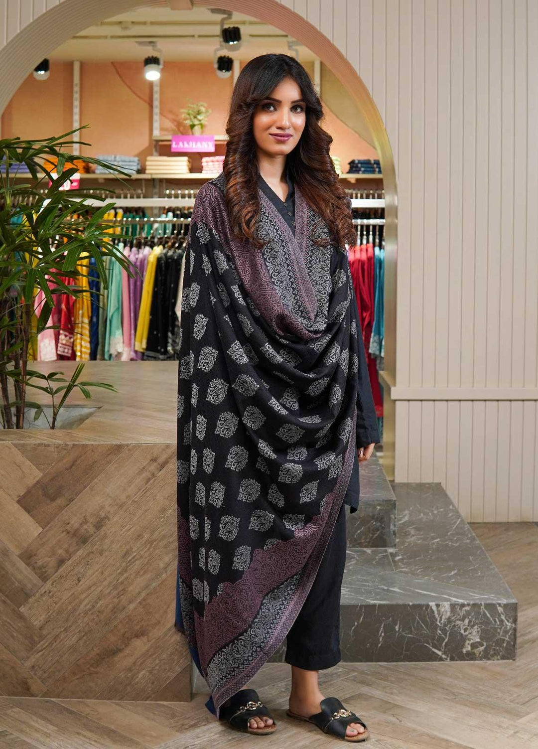 Sanaulla Exclusive Range  Pashmina  Shawls MAMA-12 Blue-1 - Pashmina Shawls