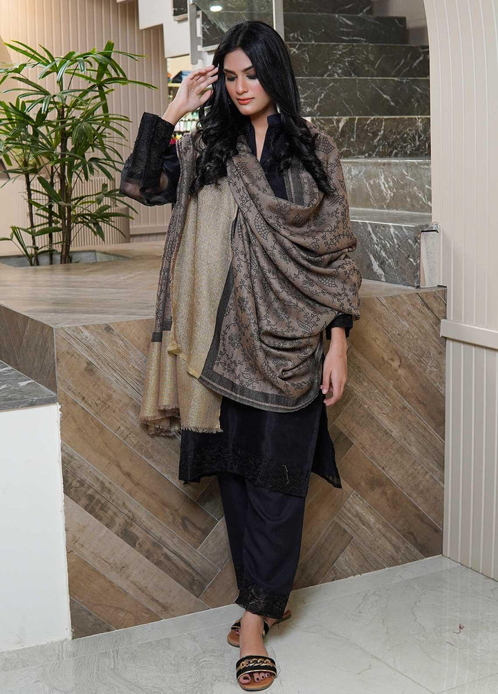 Sanaulla Exclusive Range  Pashmina  Shawls MAMA-46 Brown-2 - Pashmina Shawls