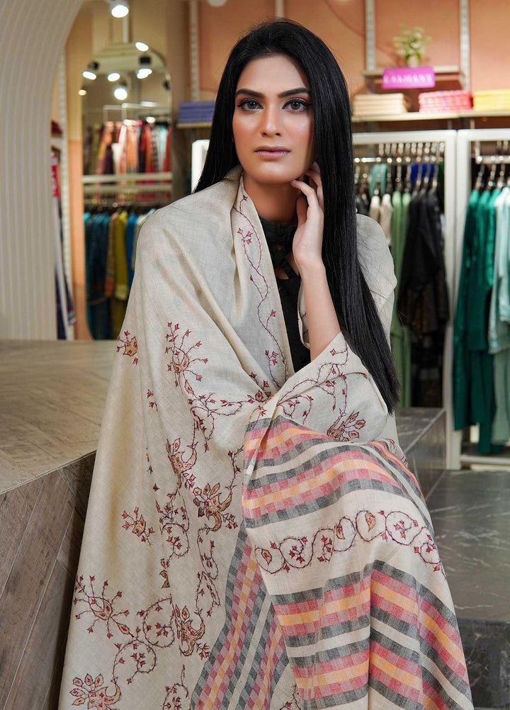 Sanaulla Exclusive Range  Pashmina  Shawls Multi Palla Emb DD KPS-45 Fawn03 - Pashmina Shawls