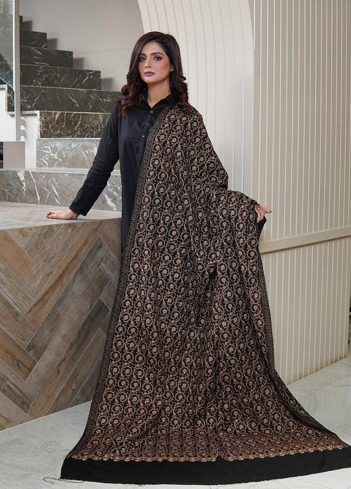 Sanaulla Exclusive Range  Pashmina  Shawls Nalki Zarri Small Jaal AD KPS-49 Black02 - Pashmina Shawls