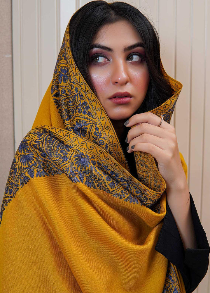 Sanaulla Exclusive Range  Pashmina  Shawls AKP-10 Yellow - Pashmina Shawls