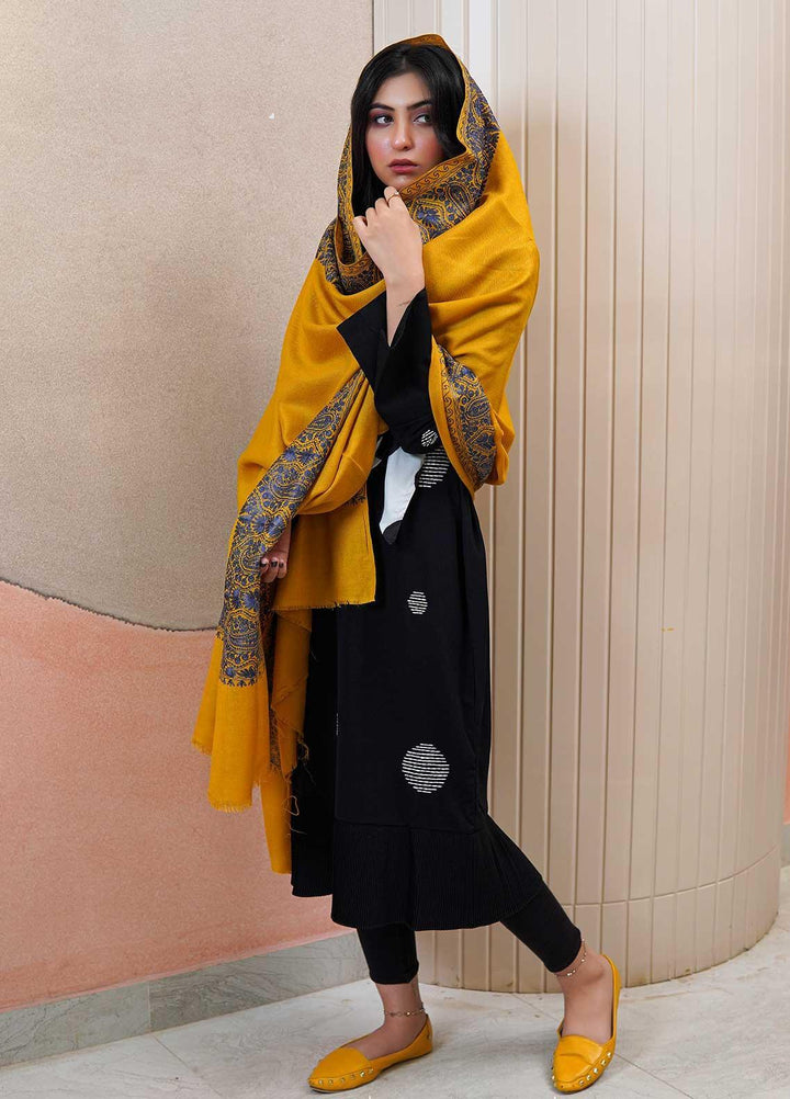 Sanaulla Exclusive Range  Pashmina  Shawls AKP-10 Yellow - Pashmina Shawls