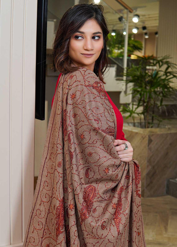 Sanaulla Exclusive Range  Pashmina  Shawls AKP-20 L Brown - Pashmina Shawls
