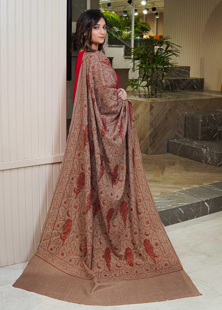 Sanaulla Exclusive Range  Pashmina  Shawls AKP-20 L Brown - Pashmina Shawls