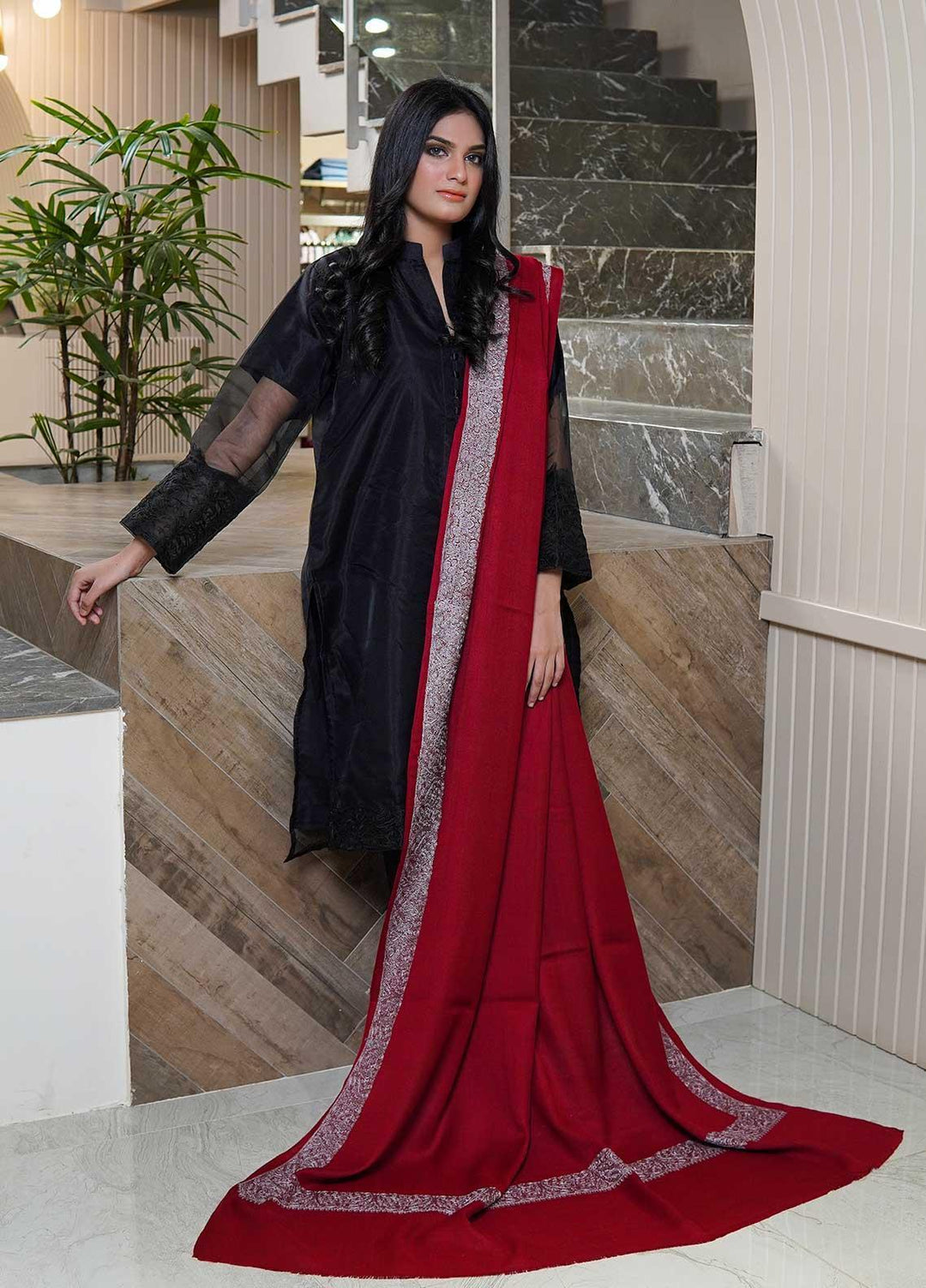 Sanaulla Exclusive Range  Pashmina  Shawls AKP-21 Red 05 - Pashmina Shawls