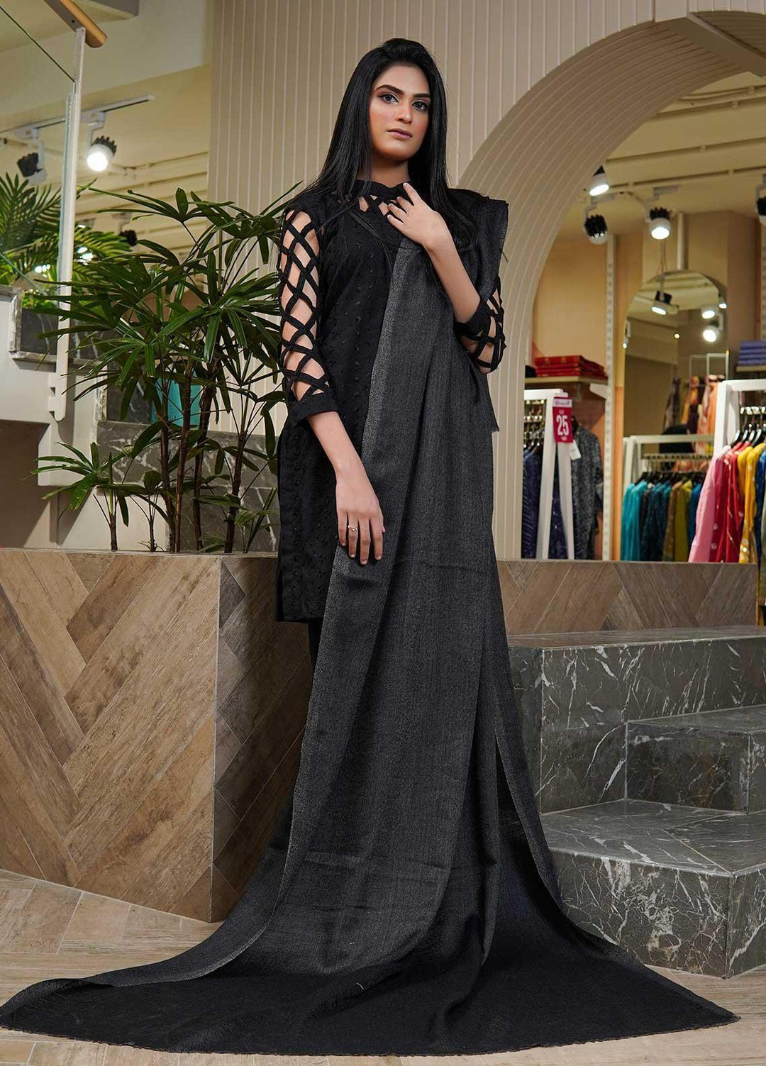 Sanaulla Exclusive Range  Pashmina  Shawls MAMA-41 Grey - Pashmina Shawls