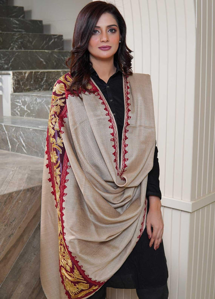 Sanaulla Exclusive Range  Pashmina  Shawls AKP-12 Fawn 07 - Pashmina Shawls