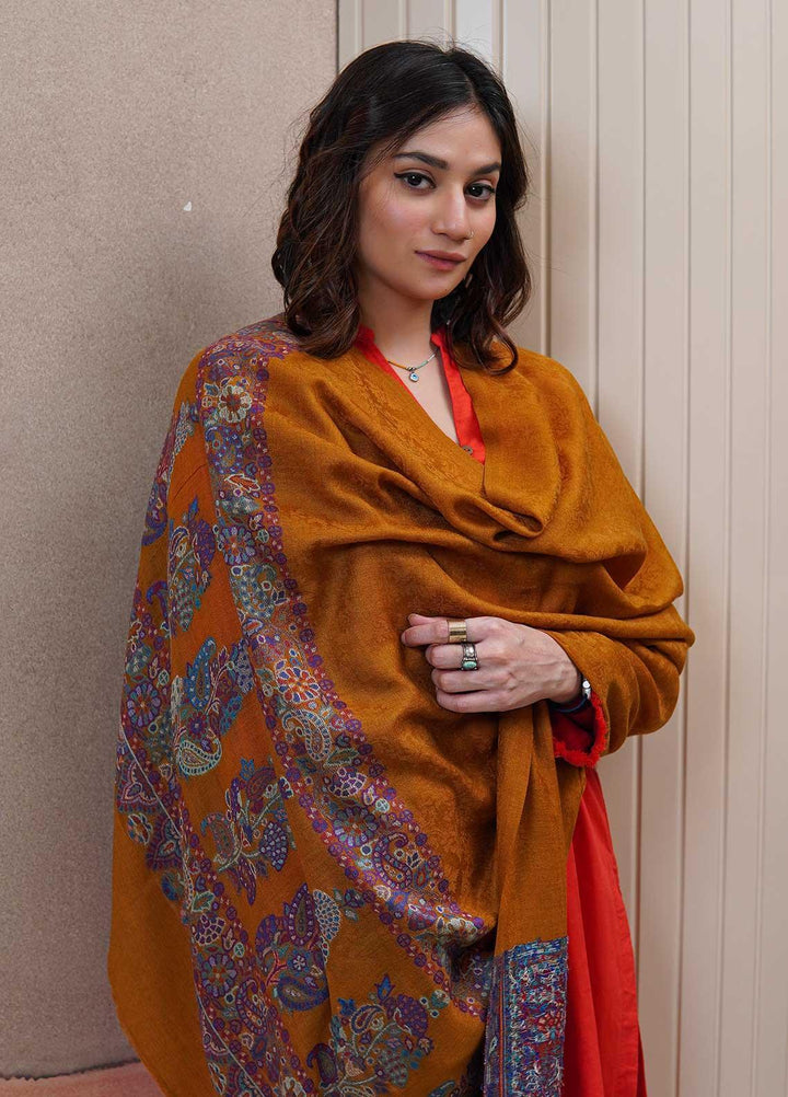 Sanaulla Exclusive Range  Pashmina  Shawls MAMA-09 Mustard-2 - Pashmina Shawls