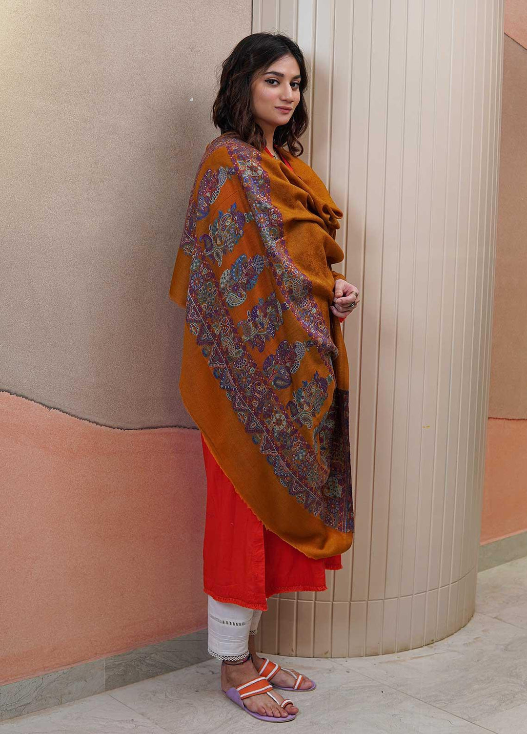 Sanaulla Exclusive Range  Pashmina  Shawls MAMA-09 Mustard-2 - Pashmina Shawls