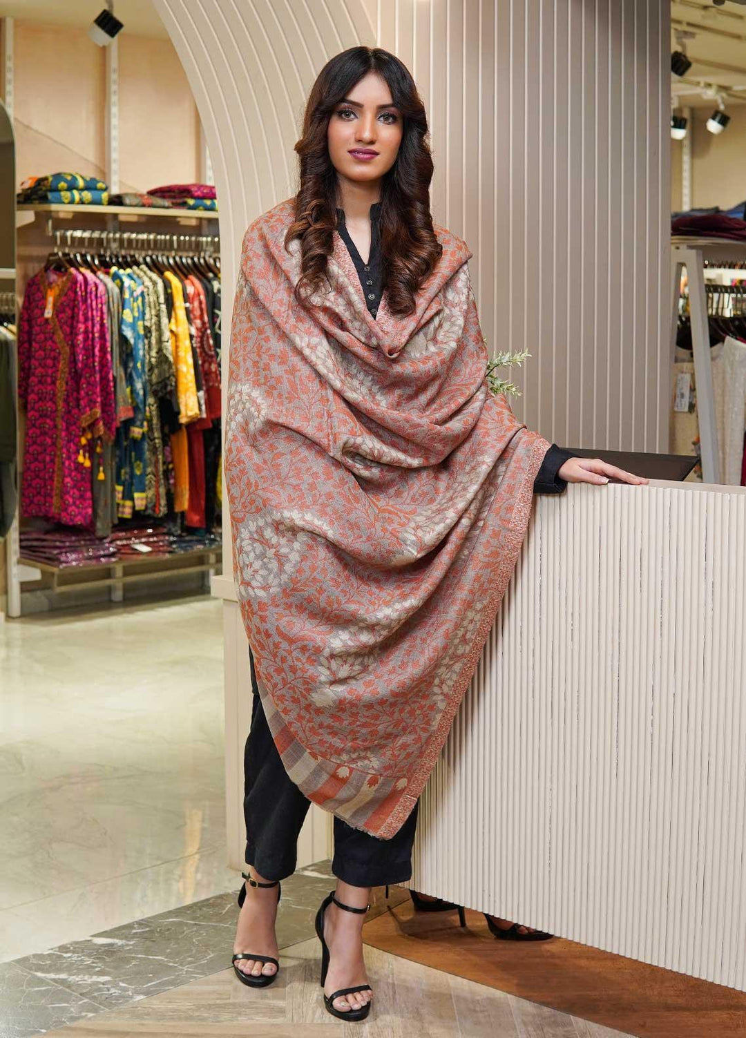 Sanaulla Exclusive Range  Pashmina  Shawls MAMA-12 Beige-2 - Pashmina Shawls