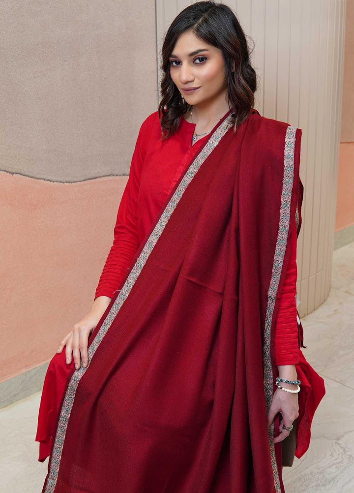 Sanaulla Exclusive Range  Pashmina  Shawls AKP-21 Red 01 - Pashmina Shawls