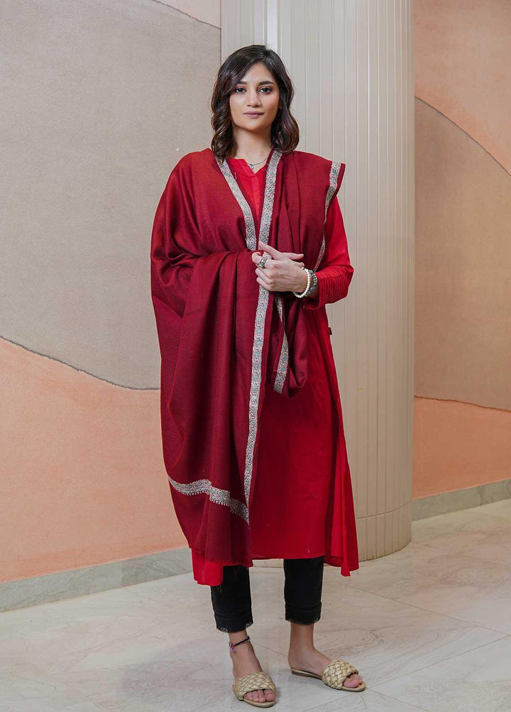 Sanaulla Exclusive Range  Pashmina  Shawls AKP-21 Red 01 - Pashmina Shawls