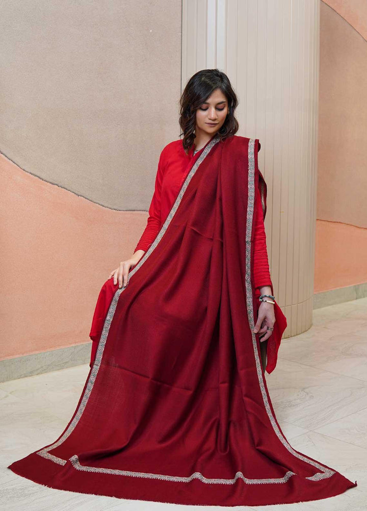 Sanaulla Exclusive Range  Pashmina  Shawls AKP-21 Red 01 - Pashmina Shawls