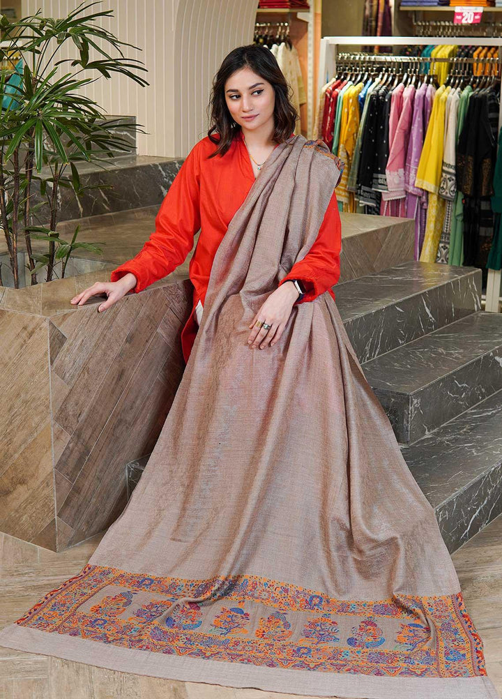 Sanaulla Exclusive Range  Pashmina  Shawls MAMA-09 Beige-1 - Pashmina Shawls