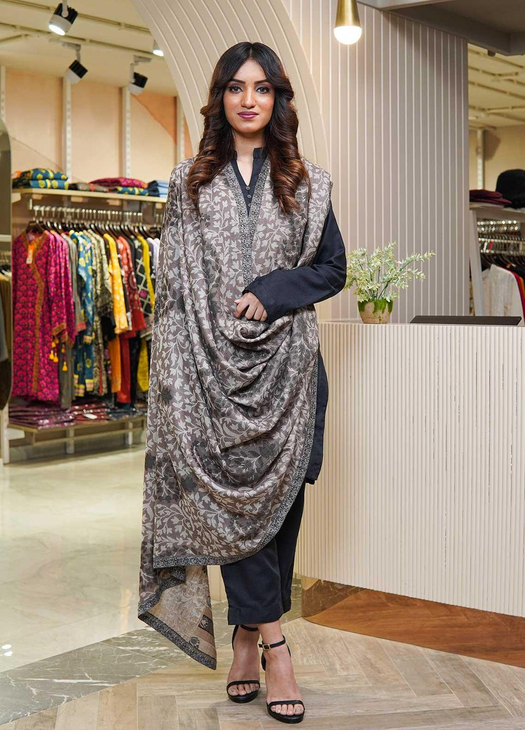 Sanaulla Exclusive Range  Pashmina  Shawls MAMA-12 Grey-1 - Pashmina Shawls