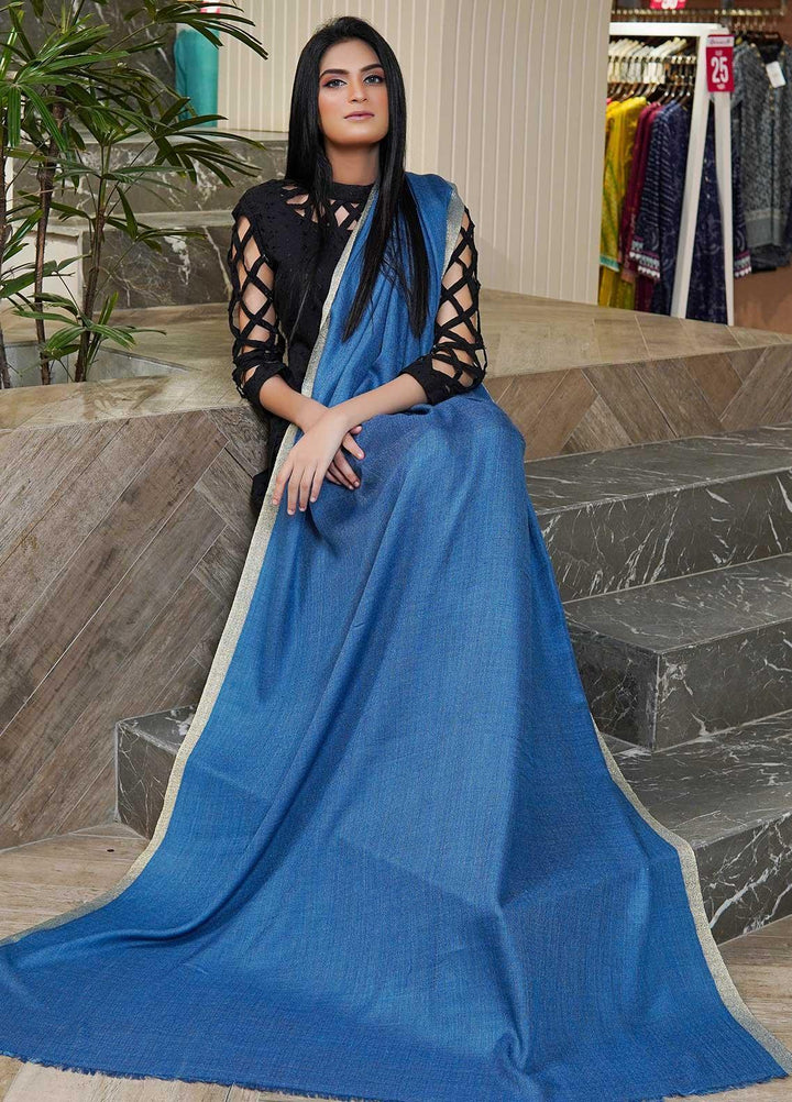 Sanaulla Exclusive Range  Pashmina  Shawls MAMA-41 Royal Blue - Pashmina Shawls