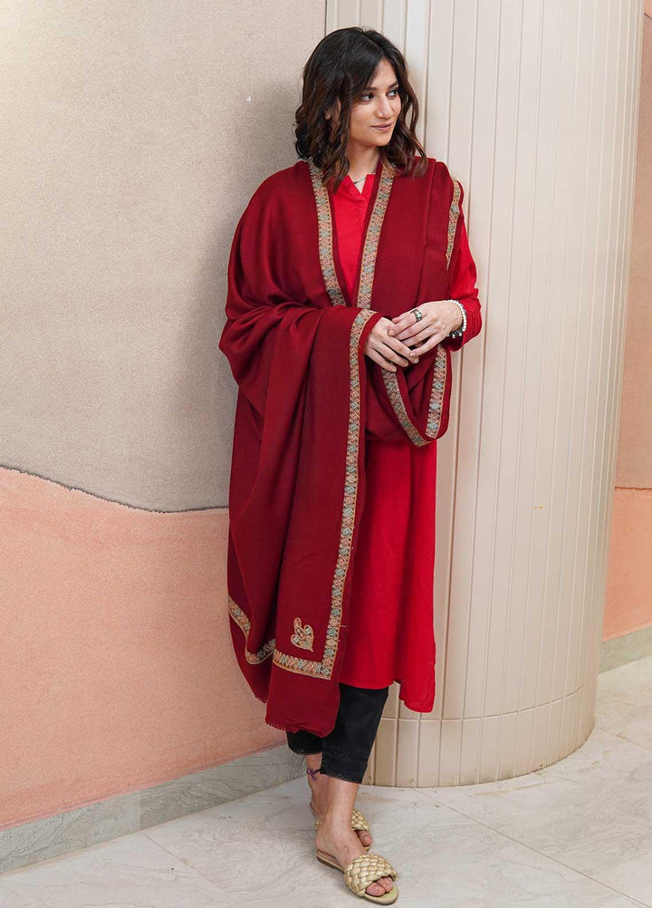 Sanaulla Exclusive Range  Pashmina  Shawls AKP-21 Red 03 - Pashmina Shawls