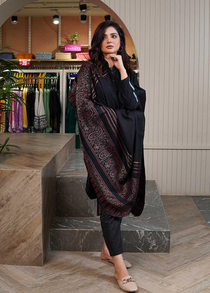 Sanaulla Exclusive Range  Pashmina  Shawls Moon Light Zarri Pasily Palla C KPS-55 Black - Pashmina Shawls