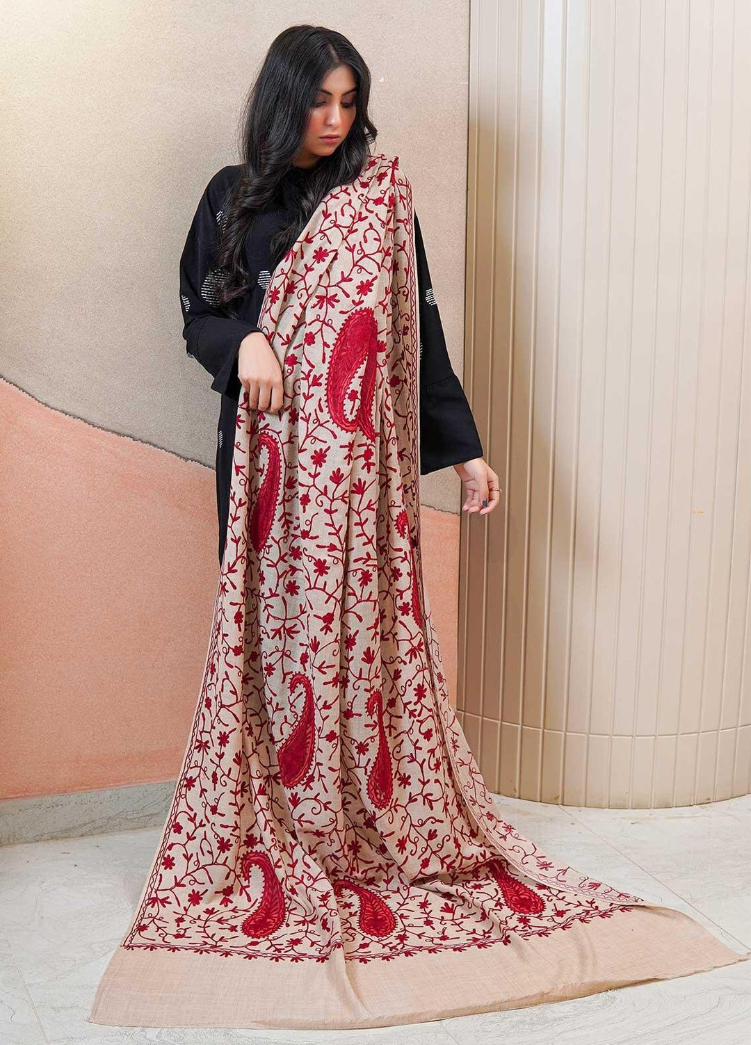 Sanaulla Exclusive Range  Pashmina  Shawls AKP-14 Fawn 02 - Pashmina Shawls