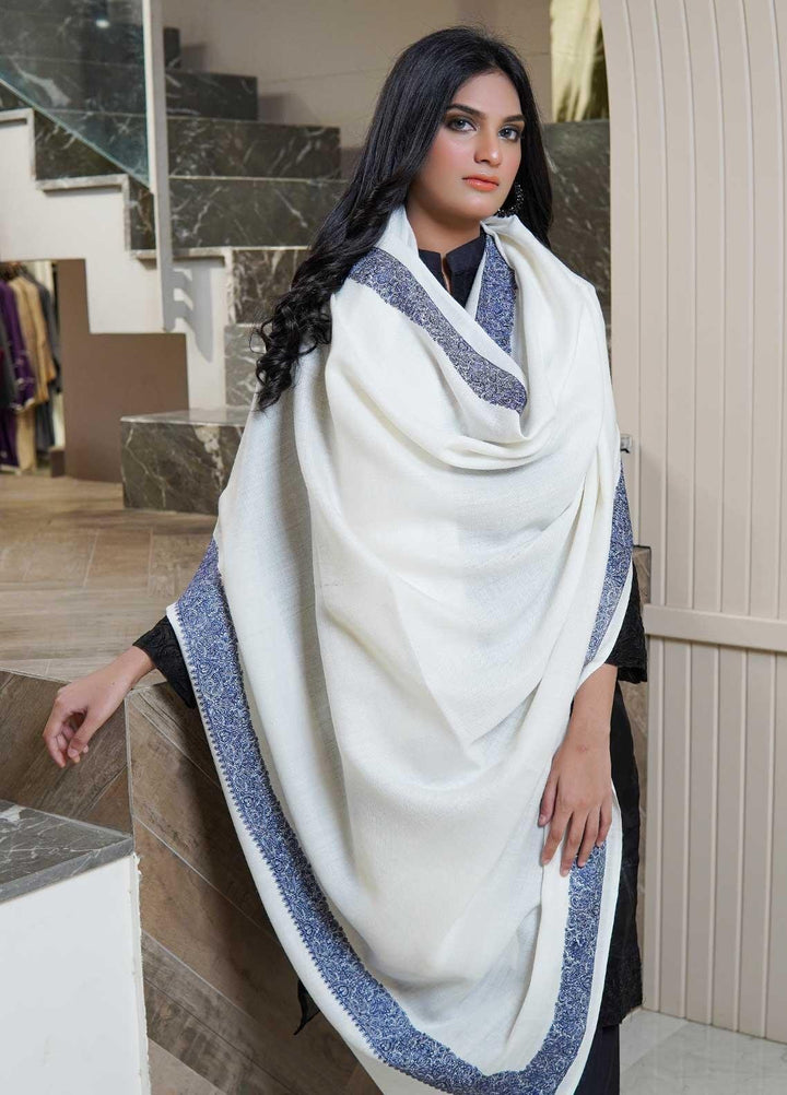 Sanaulla Exclusive Range  Pashmina  Shawls AKP-21 White 03 - Pashmina Shawls