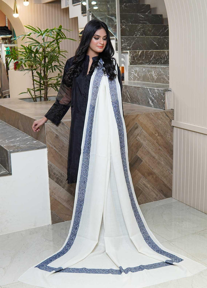 Sanaulla Exclusive Range  Pashmina  Shawls AKP-21 White 03 - Pashmina Shawls