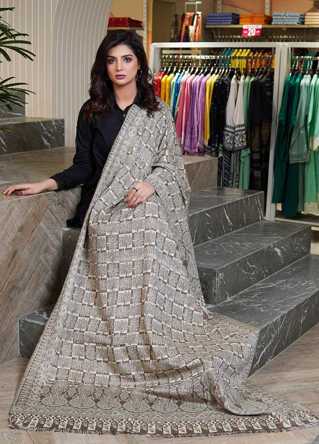 Sanaulla Exclusive Range  Pashmina  Shawls AKP-22 Beige 10 - Pashmina Shawls