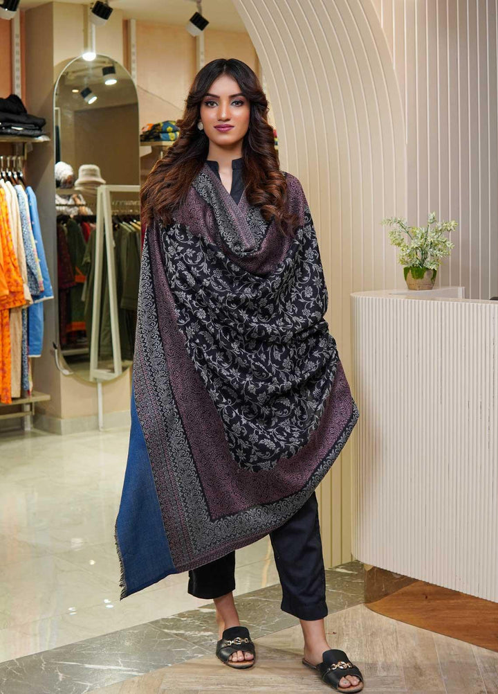 Sanaulla Exclusive Range  Pashmina  Shawls MAMA-12 Blue-2 - Pashmina Shawls