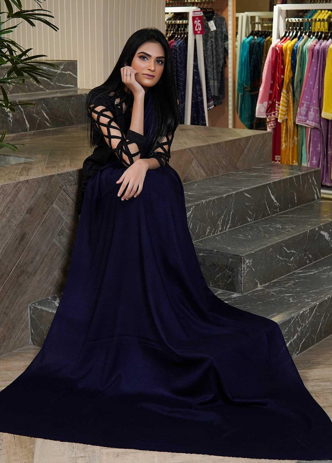 Sanaulla Exclusive Range  Pashmina  Shawls MAMA-40 Blue - Pashmina Shawls