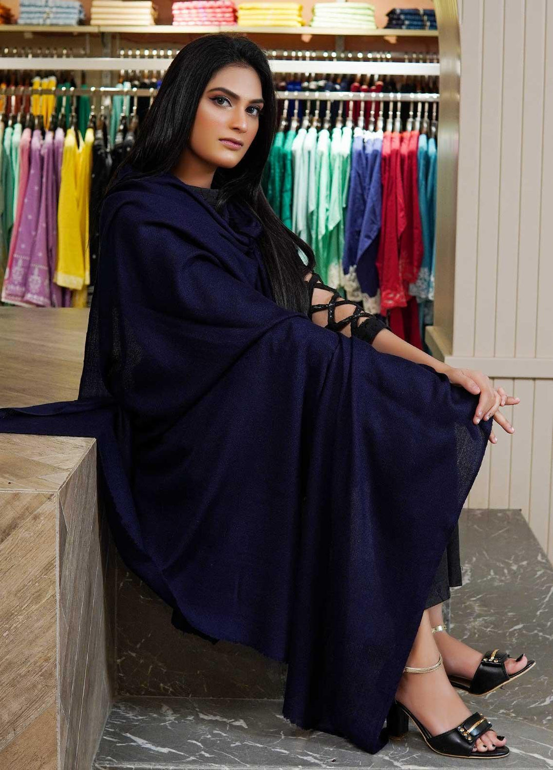 Sanaulla Exclusive Range  Pashmina  Shawls MAMA-40 Blue - Pashmina Shawls