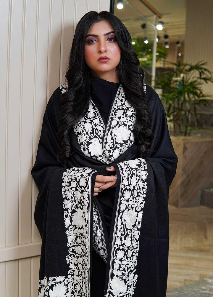 Sanaulla Exclusive Range  Pashmina  Shawls AKP-15 Black - Pashmina Shawls