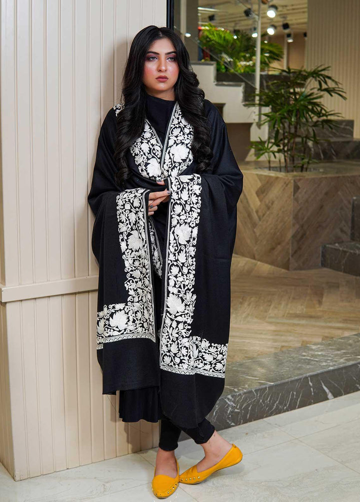 Sanaulla Exclusive Range  Pashmina  Shawls AKP-15 Black - Pashmina Shawls