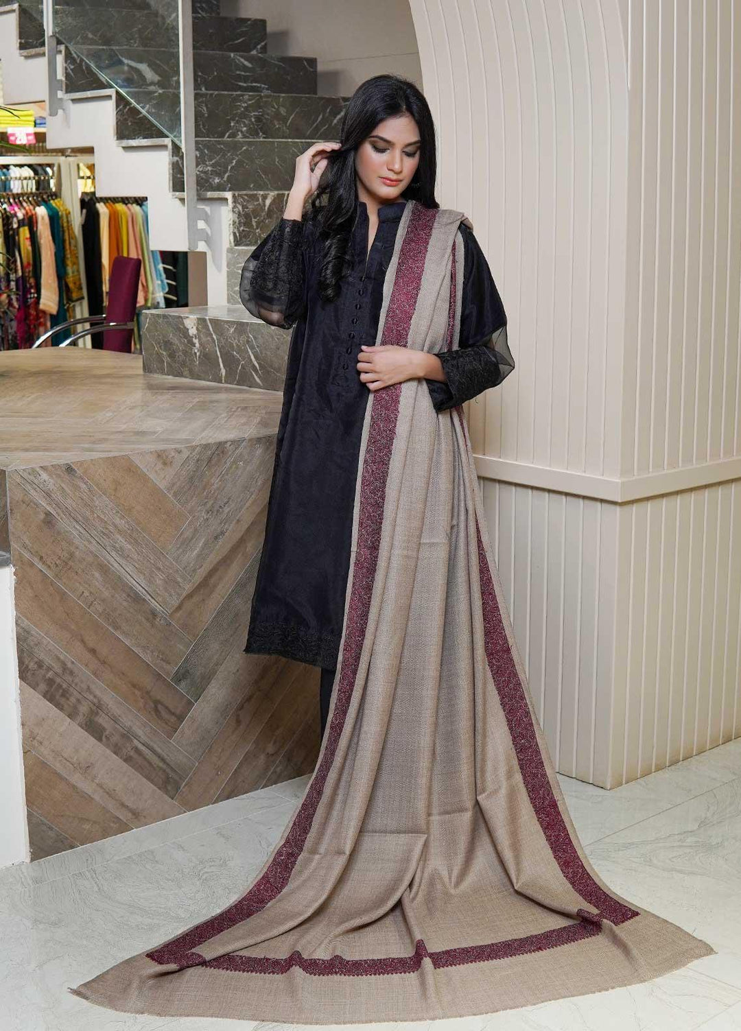 Sanaulla Exclusive Range  Pashmina  Shawls AKP-21 Brown 04 - Pashmina Shawls