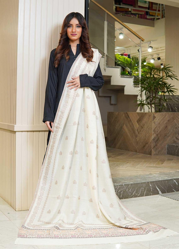 Sanaulla Exclusive Range  Pashmina  Shawls MAMA-07 Off White-3 - Pashmina Shawls