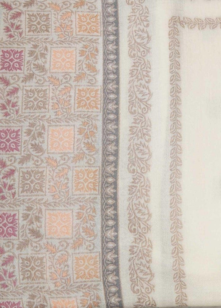 Sanaulla Exclusive Range  Pashmina  Shawls MAMA-07 Off White-3 - Pashmina Shawls