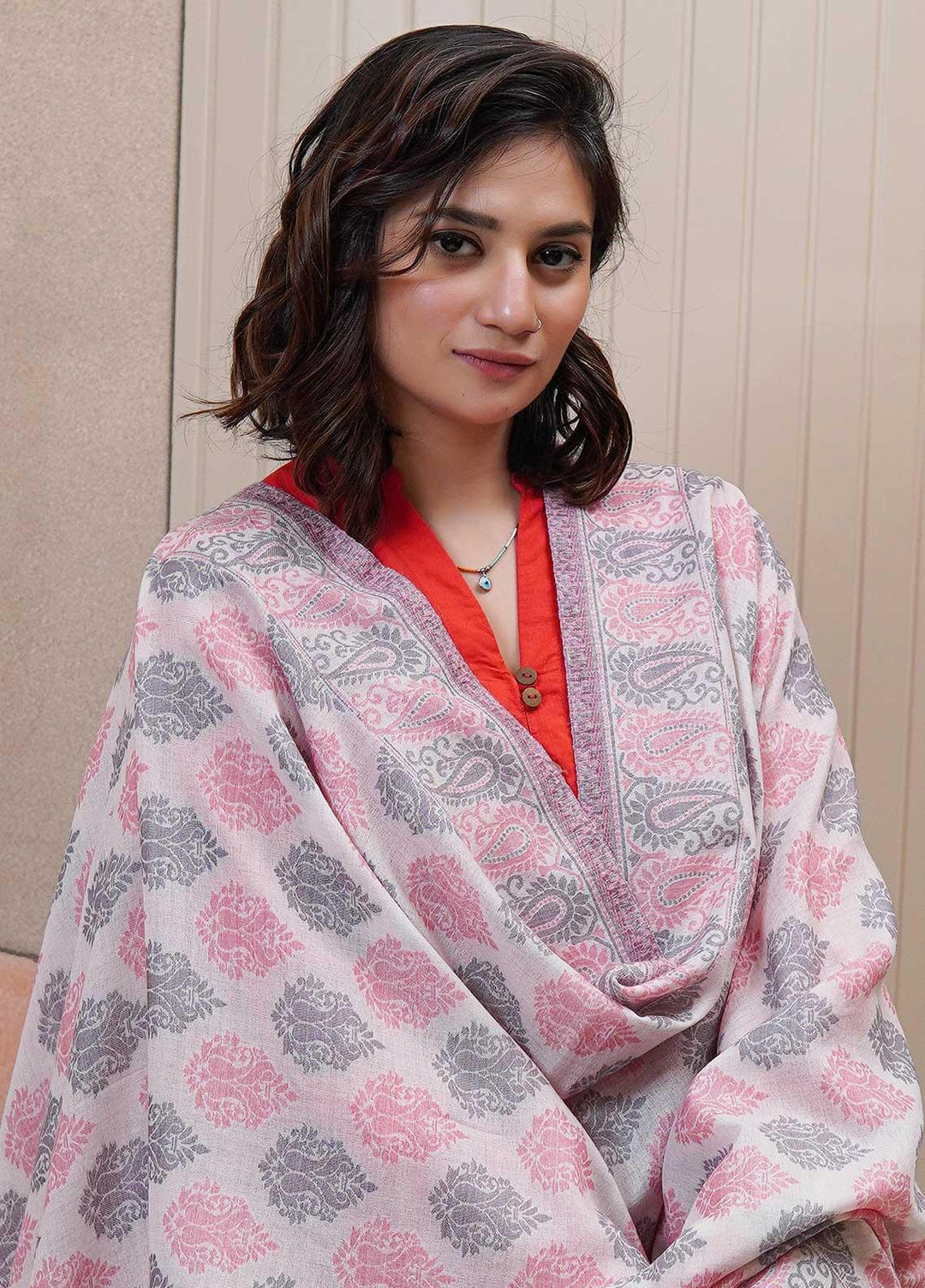 Sanaulla Exclusive Range  Pashmina  Shawls MAMA-12 Pink-2 - Pashmina Shawls