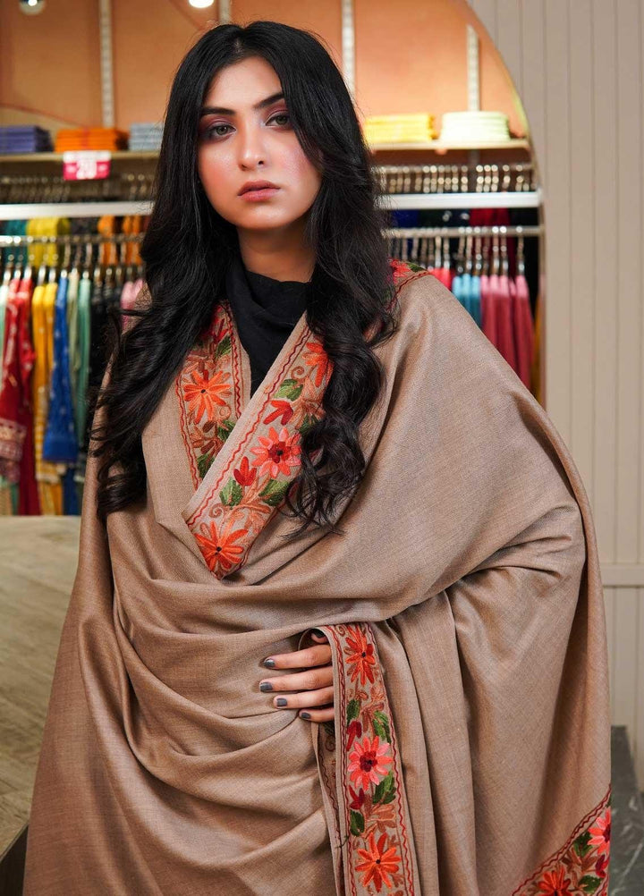 Sanaulla Exclusive Range  Pashmina  Shawls AKP-15 Brown 02 - Pashmina Shawls