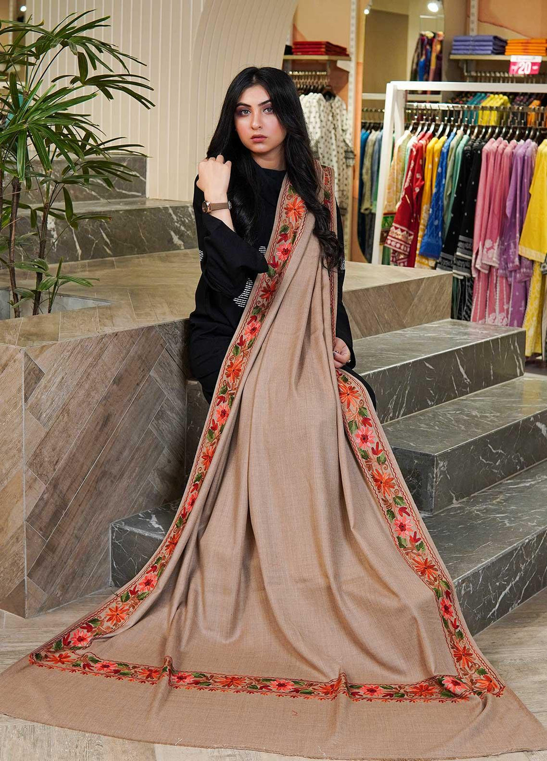 Sanaulla Exclusive Range  Pashmina  Shawls AKP-15 Brown 02 - Pashmina Shawls