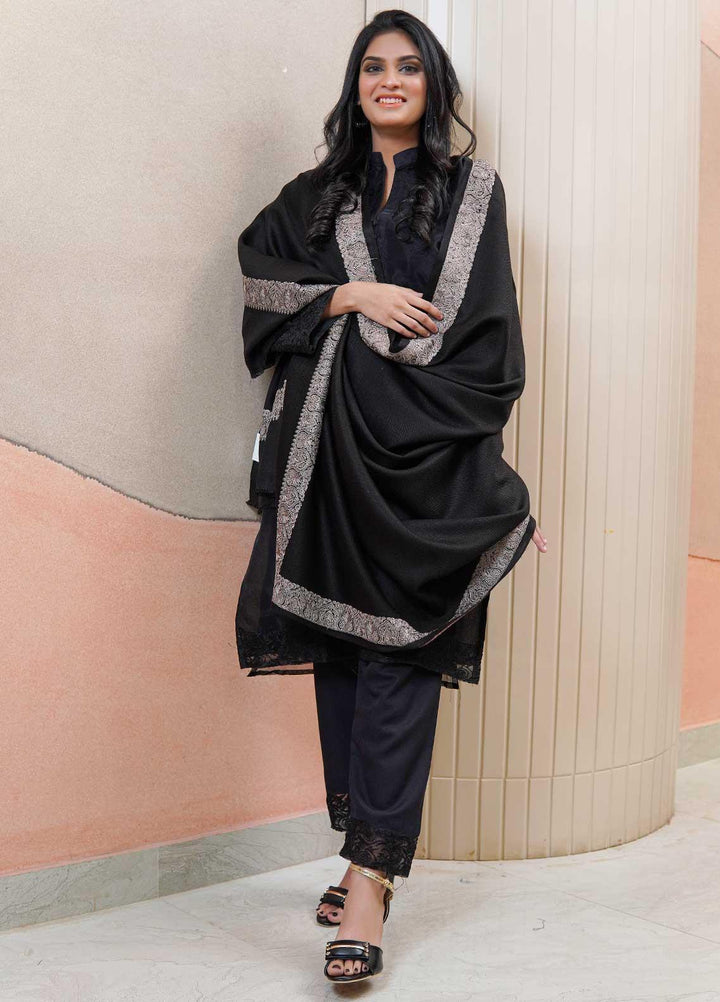Sanaulla Exclusive Range  Pashmina  Shawls AKP-21 Black 03 - Pashmina Shawls