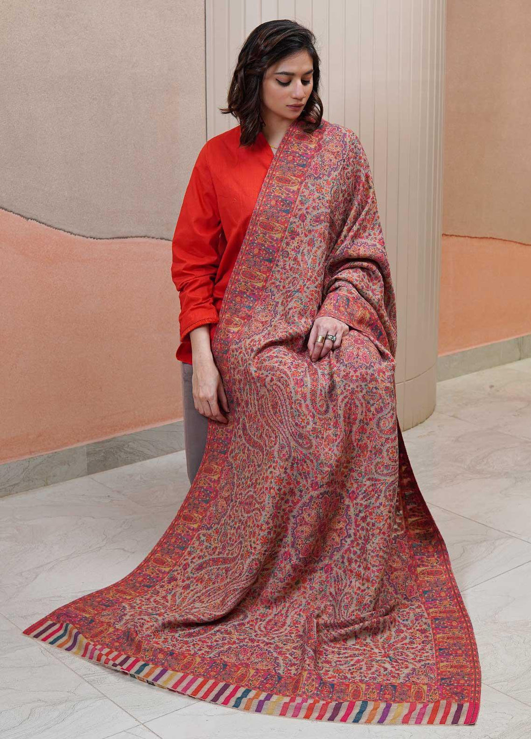 Sanaulla Exclusive Range  Pashmina  Shawls MAMA-08 Multi-2 - Pashmina Shawls