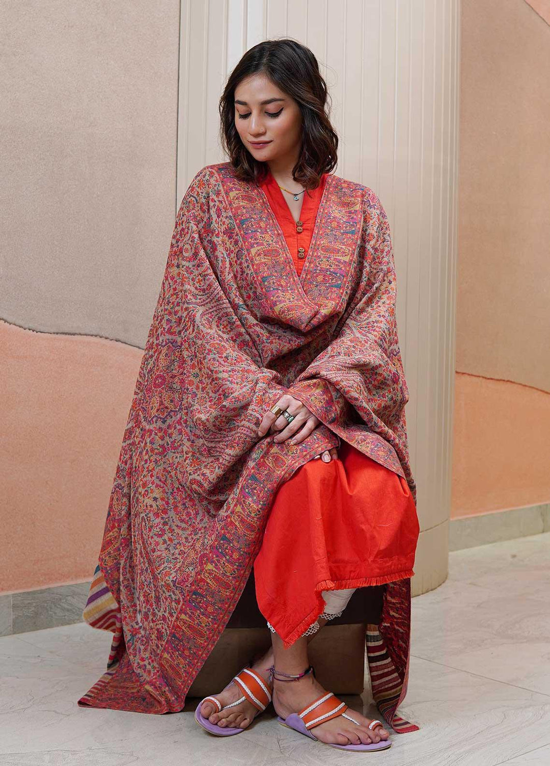 Sanaulla Exclusive Range  Pashmina  Shawls MAMA-08 Multi-2 - Pashmina Shawls