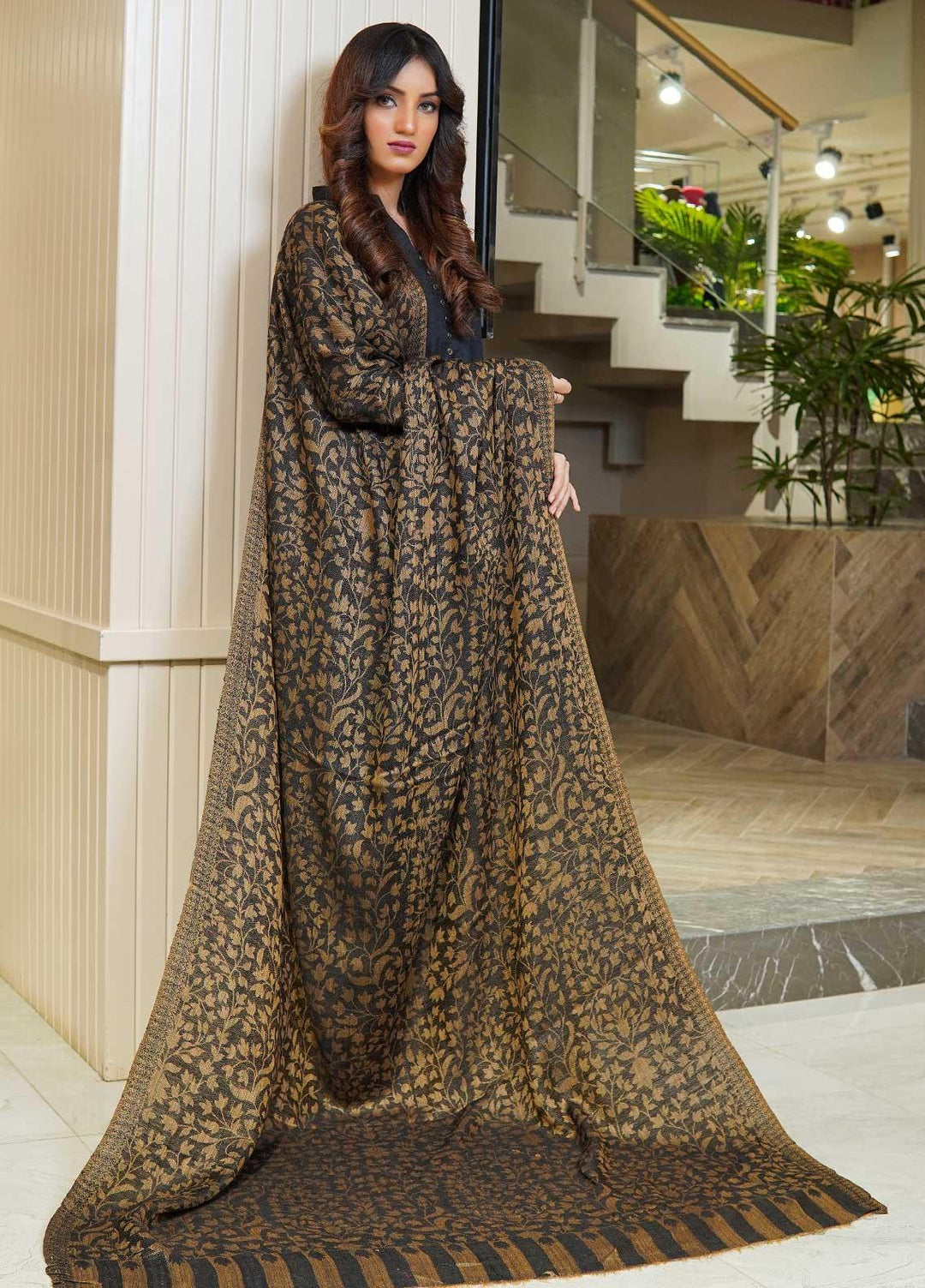 Sanaulla Exclusive Range  Pashmina  Shawls AKP-07 Black 02 - Pashmina Shawls