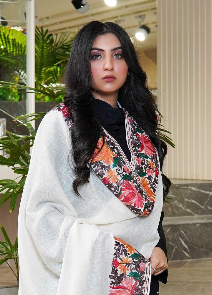 Sanaulla Exclusive Range  Pashmina  Shawls AKP-15 Off White - Pashmina Shawls