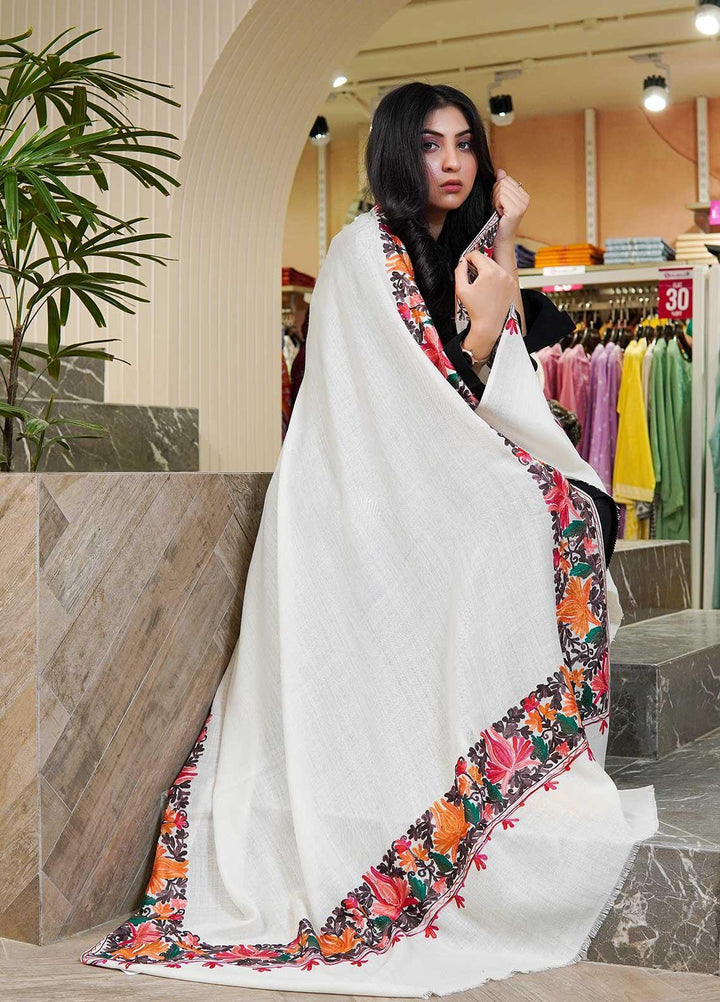 Sanaulla Exclusive Range  Pashmina  Shawls AKP-15 Off White - Pashmina Shawls