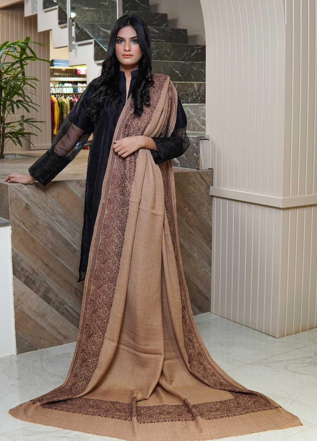 Sanaulla Exclusive Range  Pashmina  Shawls AKP-10 Brown 02 - Pashmina Shawls