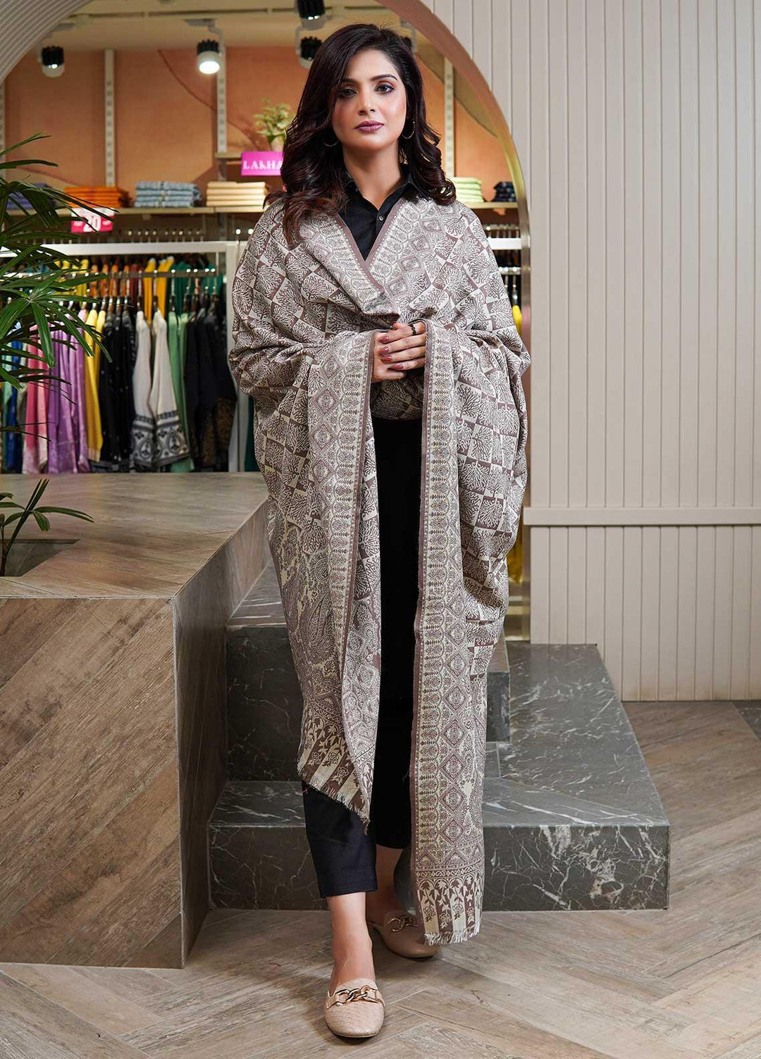 Sanaulla Exclusive Range  Pashmina  Shawls AKP-22 Beige 06 - Pashmina Shawls