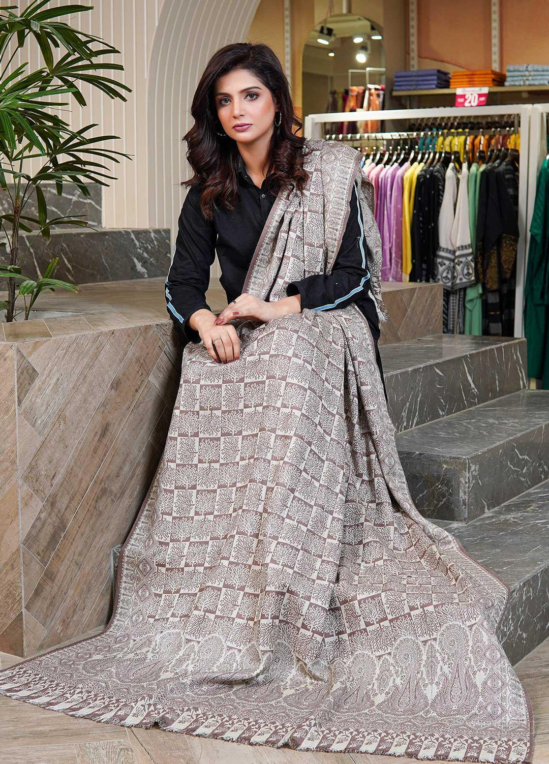 Sanaulla Exclusive Range  Pashmina  Shawls AKP-22 Beige 06 - Pashmina Shawls