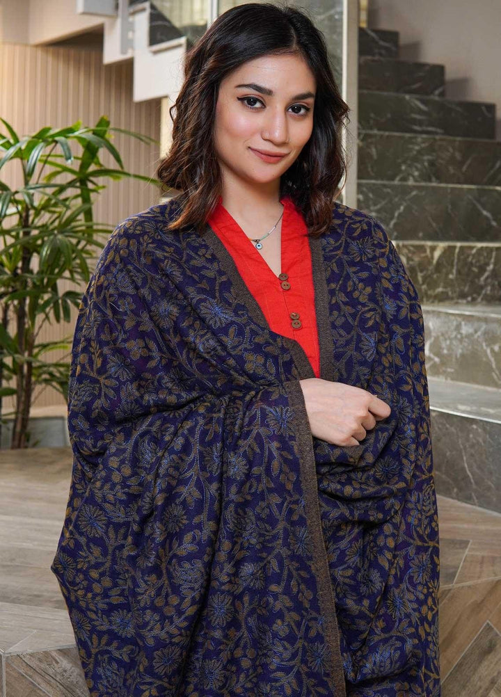 Sanaulla Exclusive Range  Pashmina  Shawls MAMA-06 Blue-1 - Pashmina Shawls