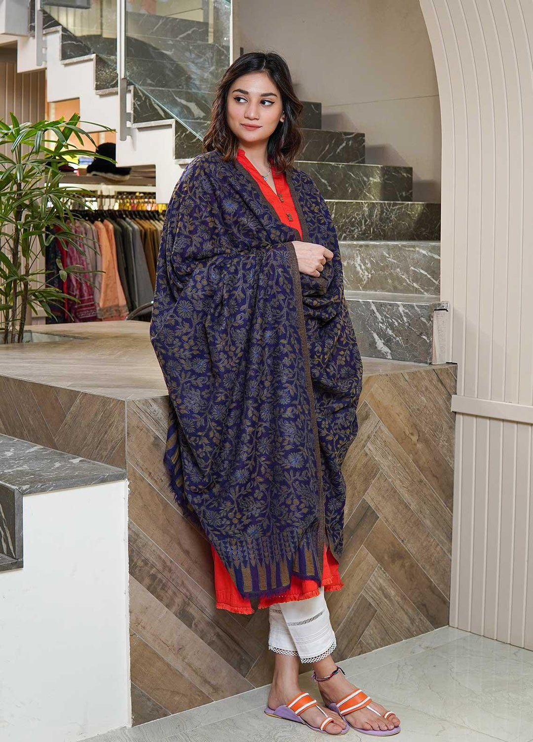 Sanaulla Exclusive Range  Pashmina  Shawls MAMA-06 Blue-1 - Pashmina Shawls