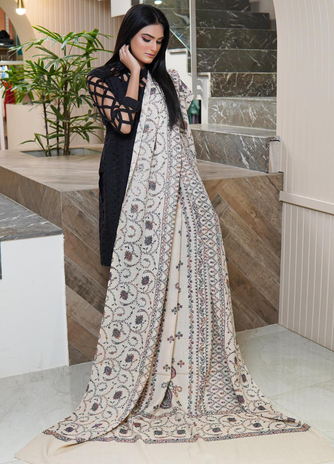 Sanaulla Exclusive Range  Pashmina  Shawls AKP-03 Fawn 02 - Pashmina Shawls