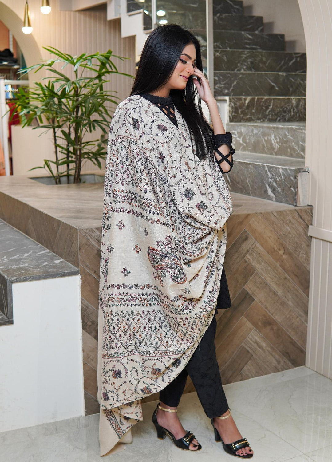 Sanaulla Exclusive Range  Pashmina  Shawls AKP-03 Fawn 02 - Pashmina Shawls